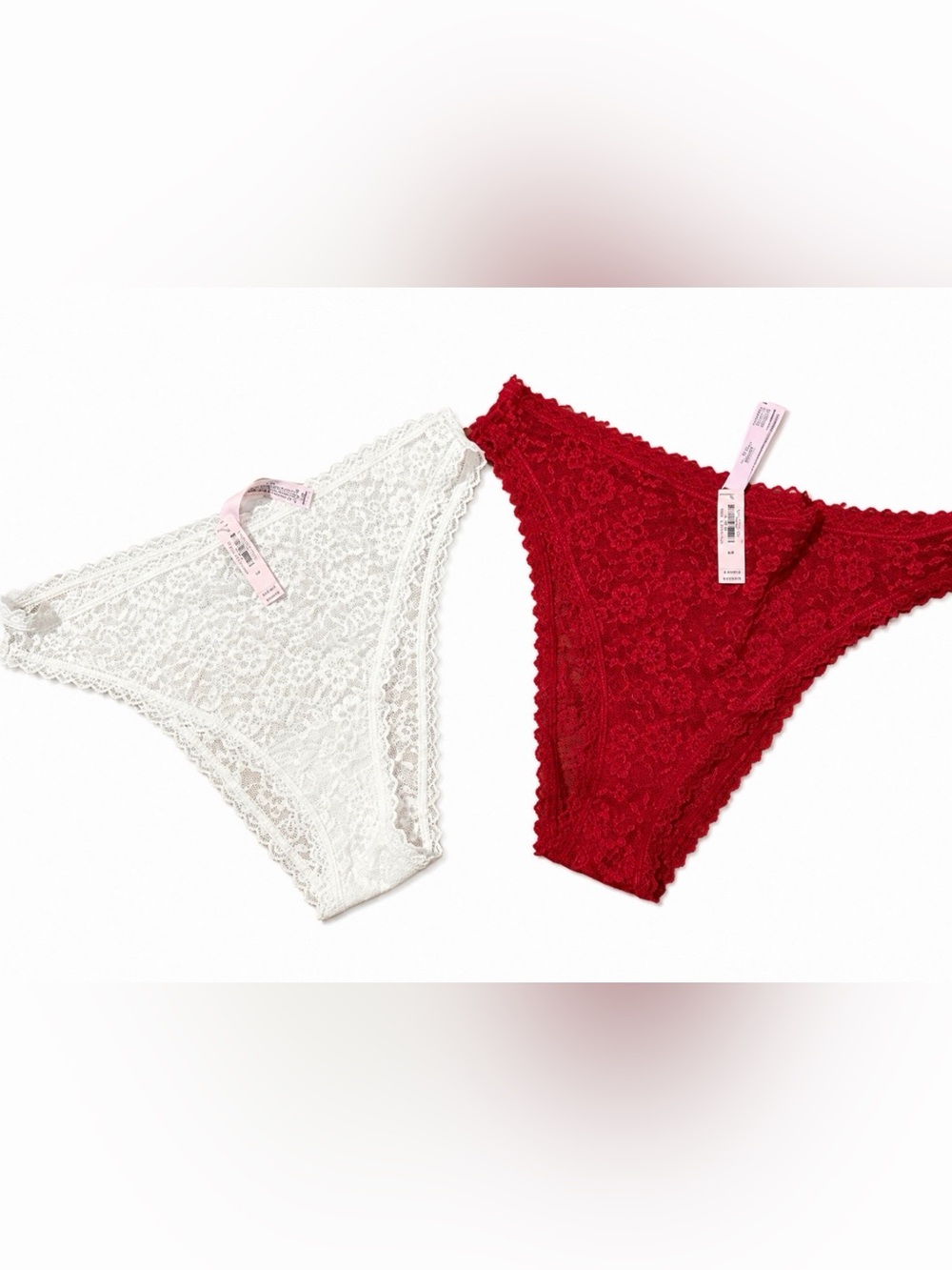 Victoria's Secret Lace Bikini Cheeky Set- Large NWT 2 pair! Red/White